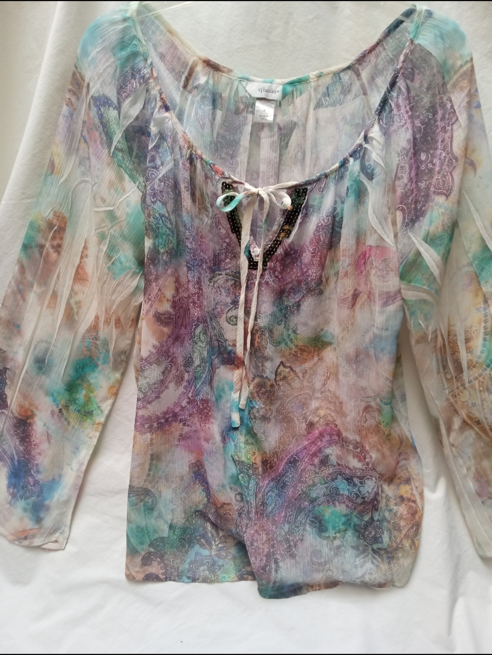 C J Banks Pastel Paisley Sheer Peasant Blouse
